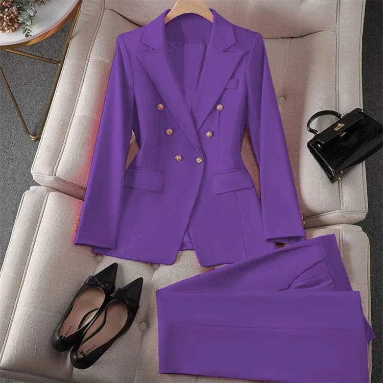 Casual Long Sleeve Blazer Pant Sets Suits For Woman 2025 Fashion 2 Pieces Set For Women Office Lady Coats Jackets