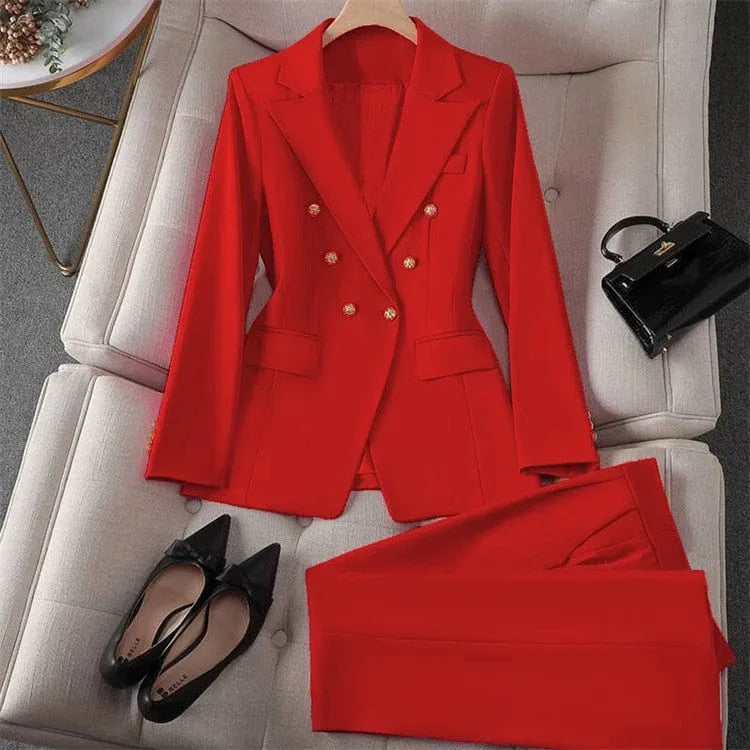 Casual Long Sleeve Blazer Pant Sets Suits For Woman 2025 Fashion 2 Pieces Set For Women Office Lady Coats Jackets