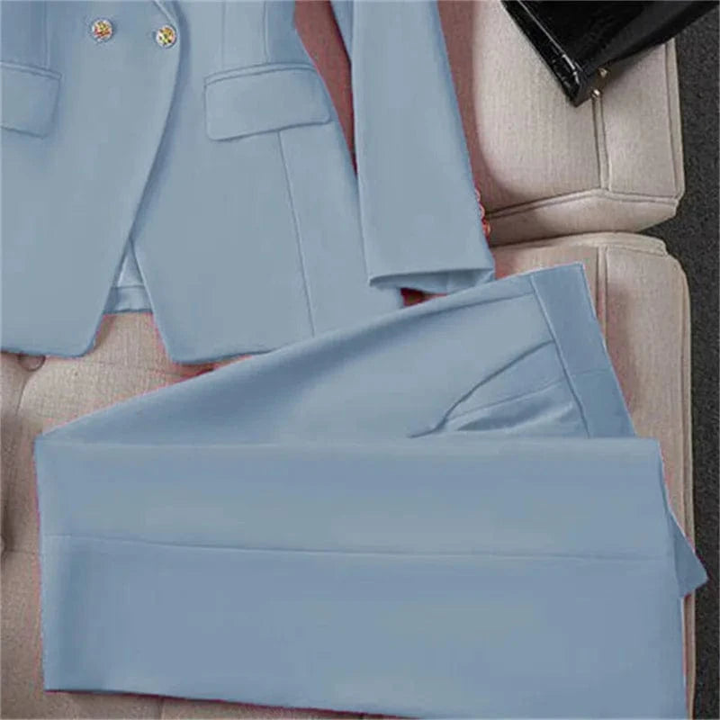 Casual Long Sleeve Blazer Pant Sets Suits For Woman 2025 Fashion 2 Pieces Set For Women Office Lady Coats Jackets