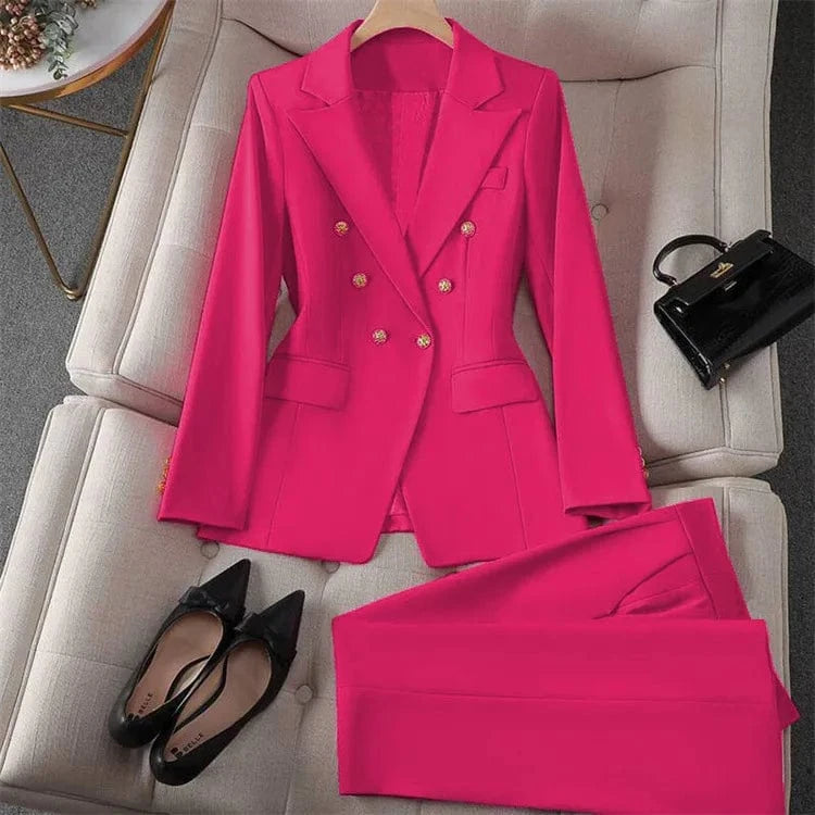 Casual Long Sleeve Blazer Pant Sets Suits For Woman 2025 Fashion 2 Pieces Set For Women Office Lady Coats Jackets
