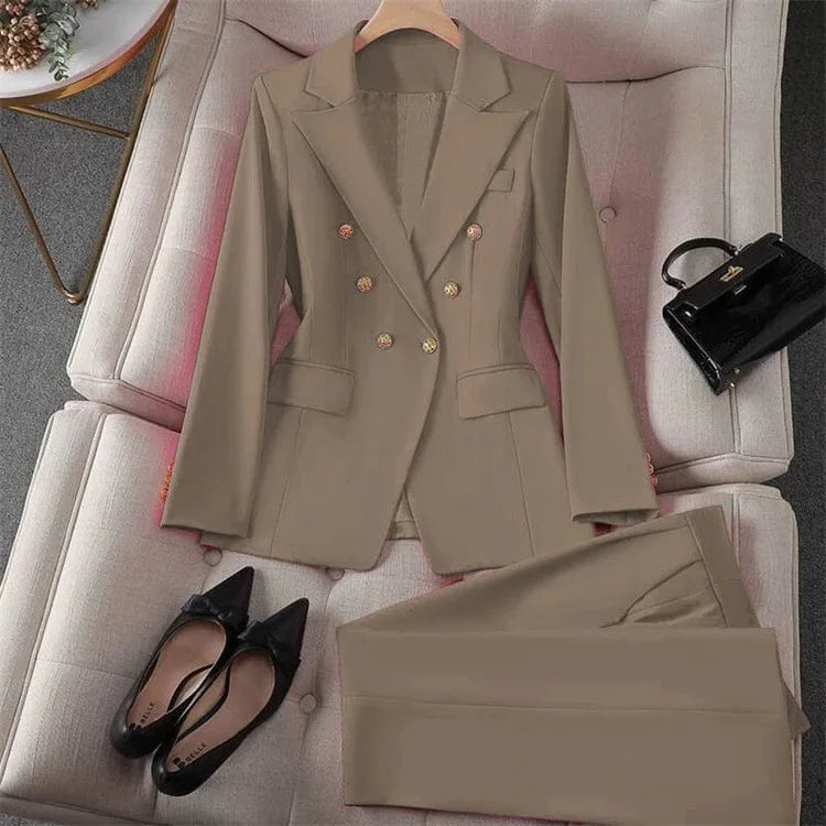 Casual Long Sleeve Blazer Pant Sets Suits For Woman 2025 Fashion 2 Pieces Set For Women Office Lady Coats Jackets
