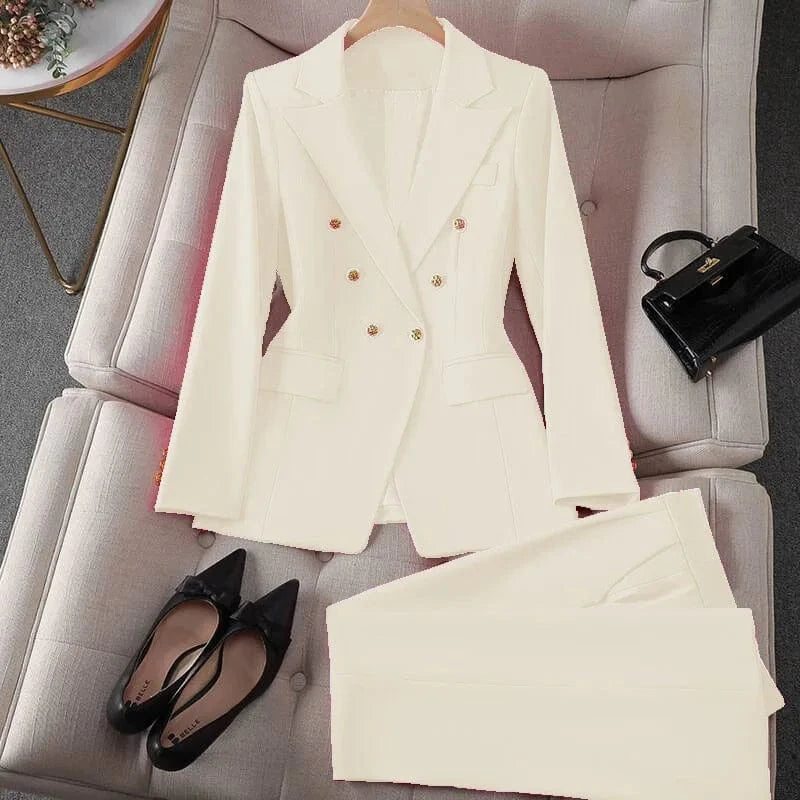 Casual Long Sleeve Blazer Pant Sets Suits For Woman 2025 Fashion 2 Pieces Set For Women Office Lady Coats Jackets