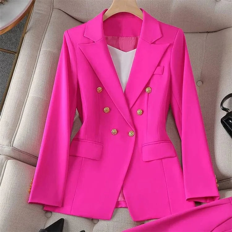 Casual Long Sleeve Blazer Pant Sets Suits For Woman 2025 Fashion 2 Pieces Set For Women Office Lady Coats Jackets