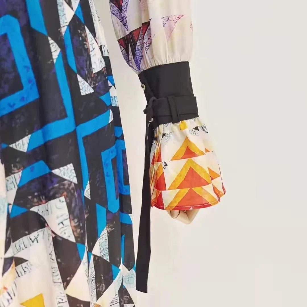 Casual Outfits For Women New Design Colorful Printed Summer Dresses Ladies Women Casual Lace-Up Full Sleeve Elegant Party Gown