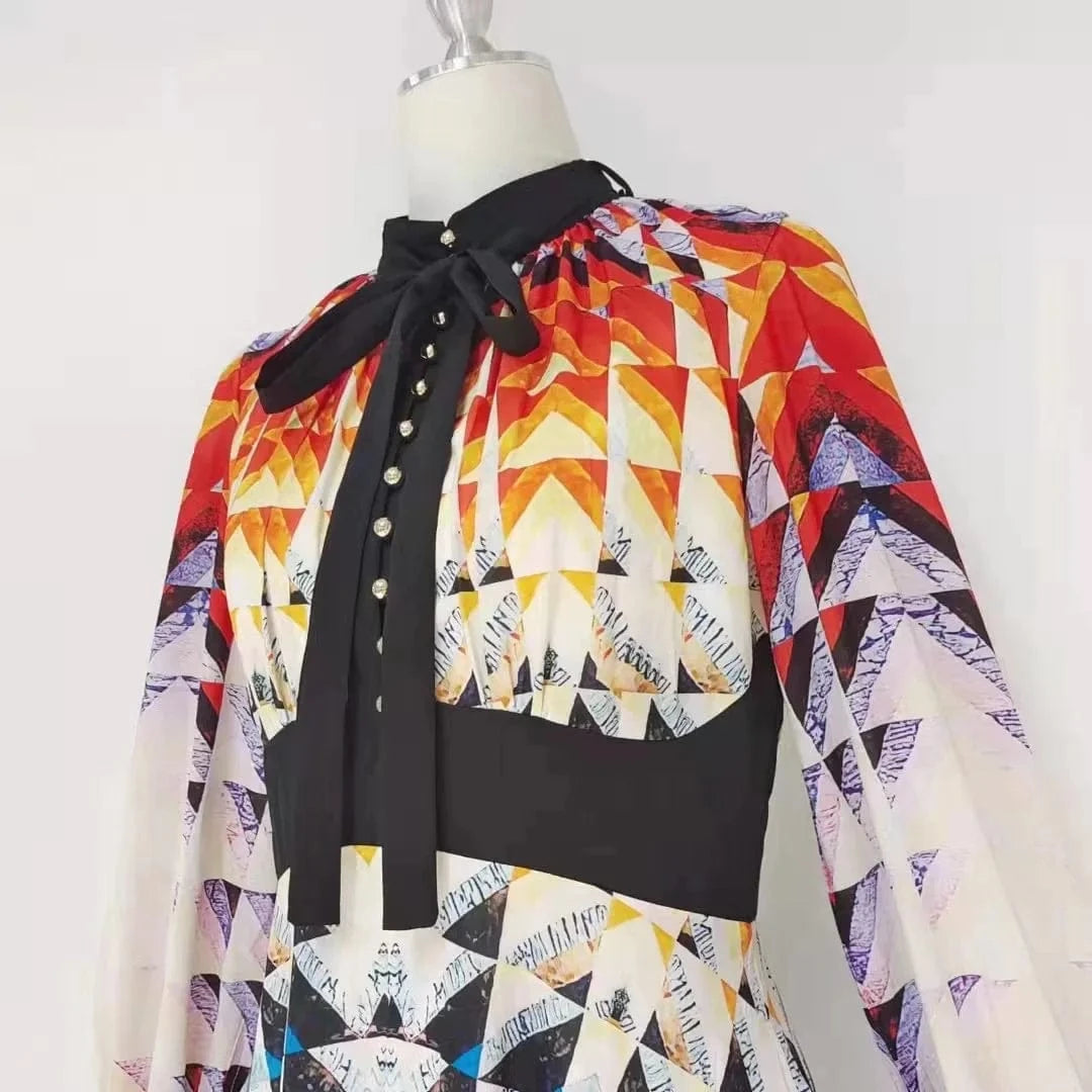 Casual Outfits For Women New Design Colorful Printed Summer Dresses Ladies Women Casual Lace-Up Full Sleeve Elegant Party Gown