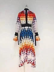 Casual Outfits For Women New Design Colorful Printed Summer Dresses Ladies Women Casual Lace-Up Full Sleeve Elegant Party Gown