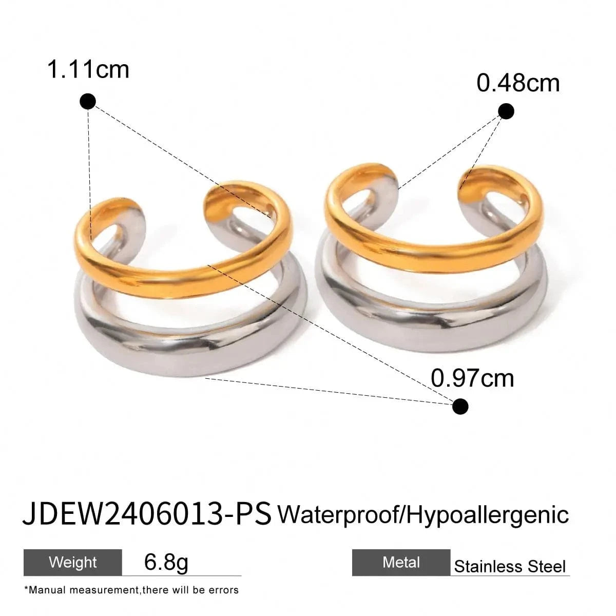Casual/Sporty / E2579 E2579 Design Two-tones Double Layers Ear cuff 18k PVD Stainless steel Gold Plated Daily Wearing Ear Cuff