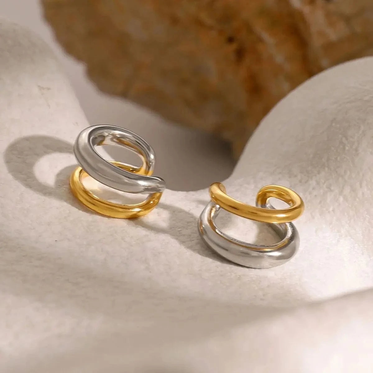 Casual/Sporty / E2579 E2579 Design Two-tones Double Layers Ear cuff 18k PVD Stainless steel Gold Plated Daily Wearing Ear Cuff