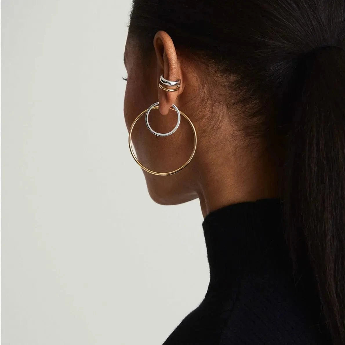 Casual/Sporty / E2579 E2579 Design Two-tones Double Layers Ear cuff 18k PVD Stainless steel Gold Plated Daily Wearing Ear Cuff