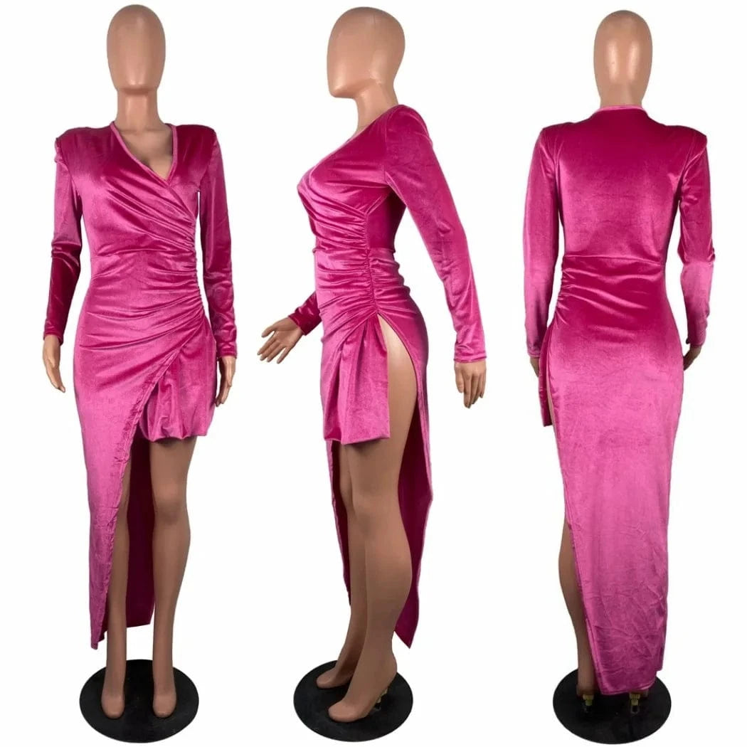 Casual Women Dress Clothing Long Sleeve Velvet Ladies Winter Velour Dress Solid Bodycon Dress for Women
