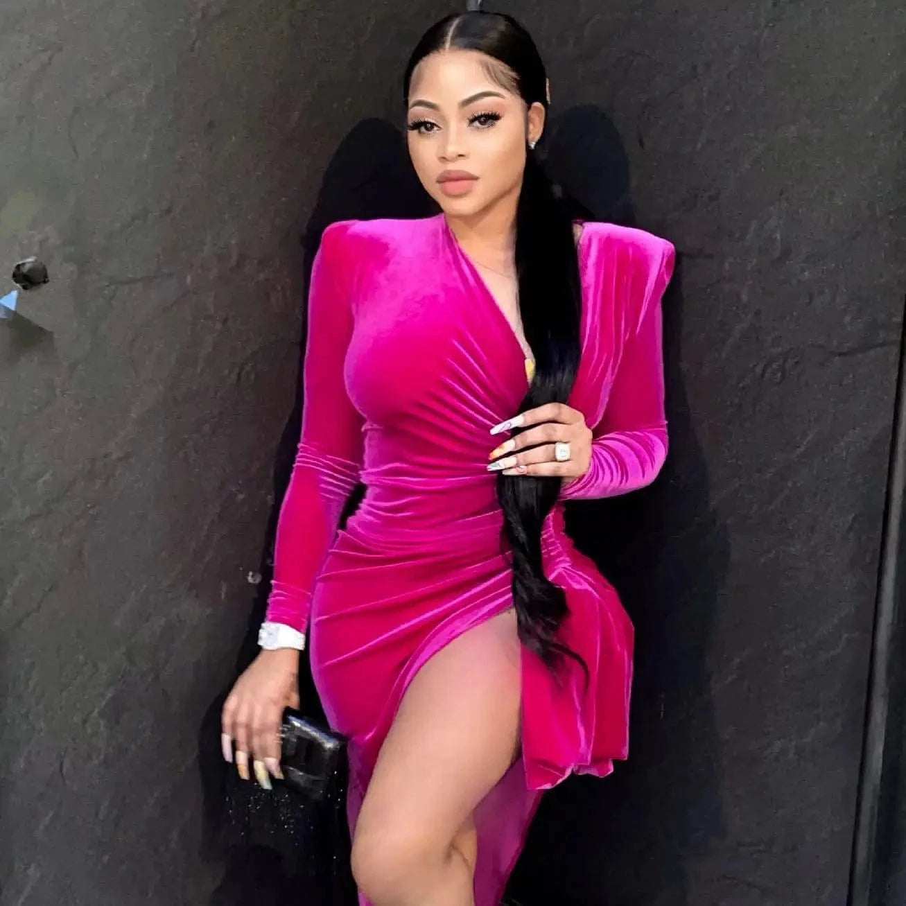 Casual Women Dress Clothing Long Sleeve Velvet Ladies Winter Velour Dress Solid Bodycon Dress for Women