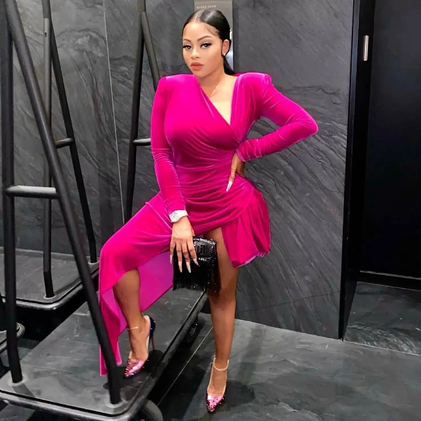 Casual Women Dress Clothing Long Sleeve Velvet Ladies Winter Velour Dress Solid Bodycon Dress for Women