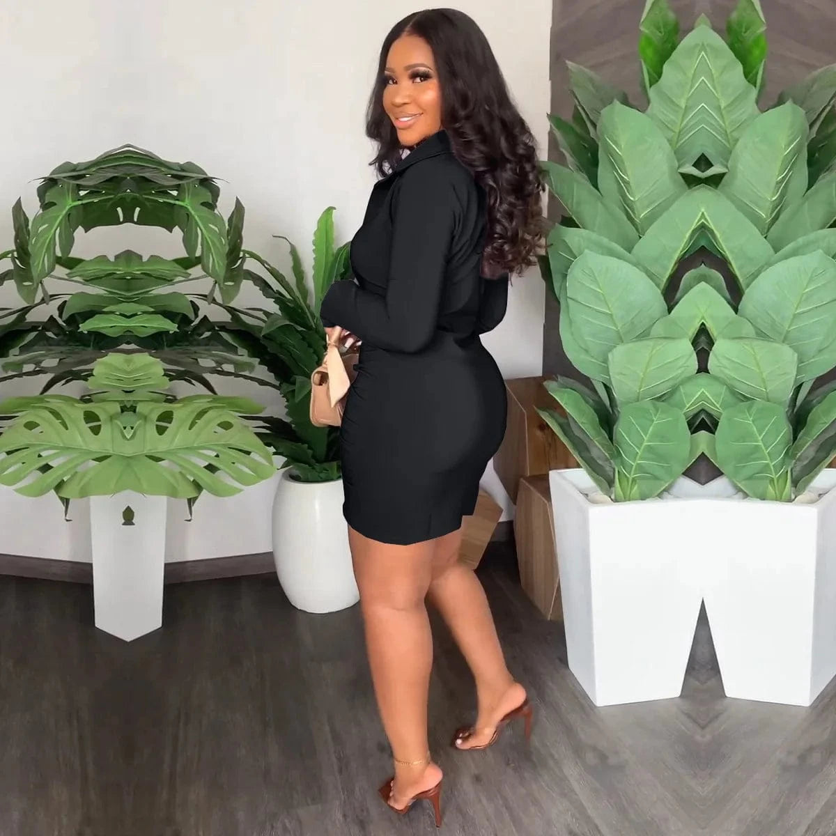 Casual Women Dress Shirt Solid Color Turn Down Collar Streetwear Mini Dress Bodycon Dresses For Women Vestidos