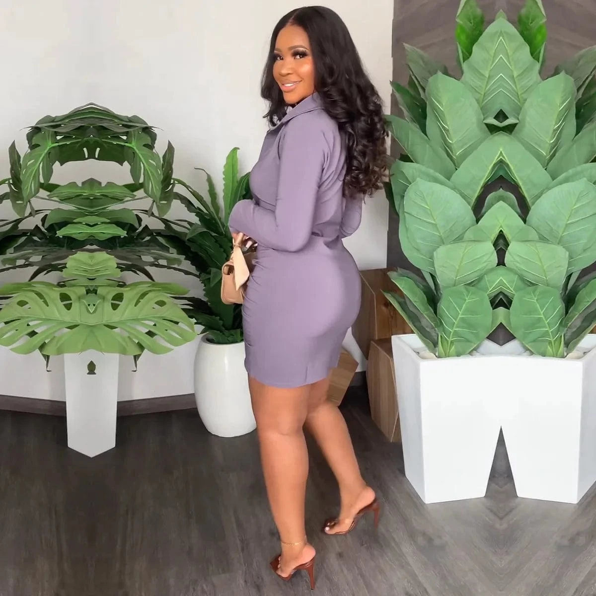 Casual Women Dress Shirt Solid Color Turn Down Collar Streetwear Mini Dress Bodycon Dresses For Women Vestidos