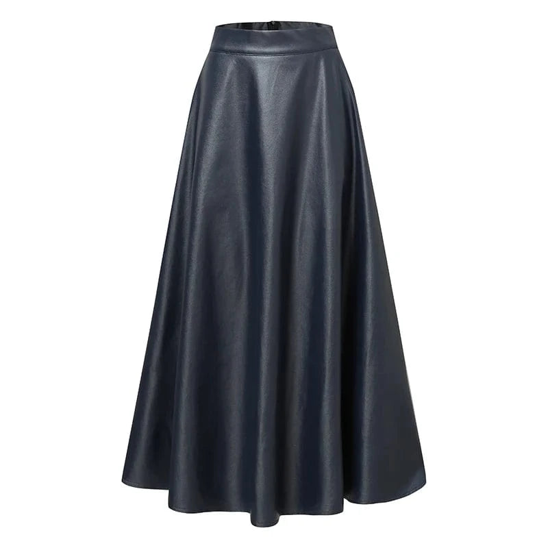 Celmia Fashion Women Long Skirts 2024 Spring PU Leather Faldas Elegant High Waist A-line Midi Skirt Casual Loose OL Swing Jupes
