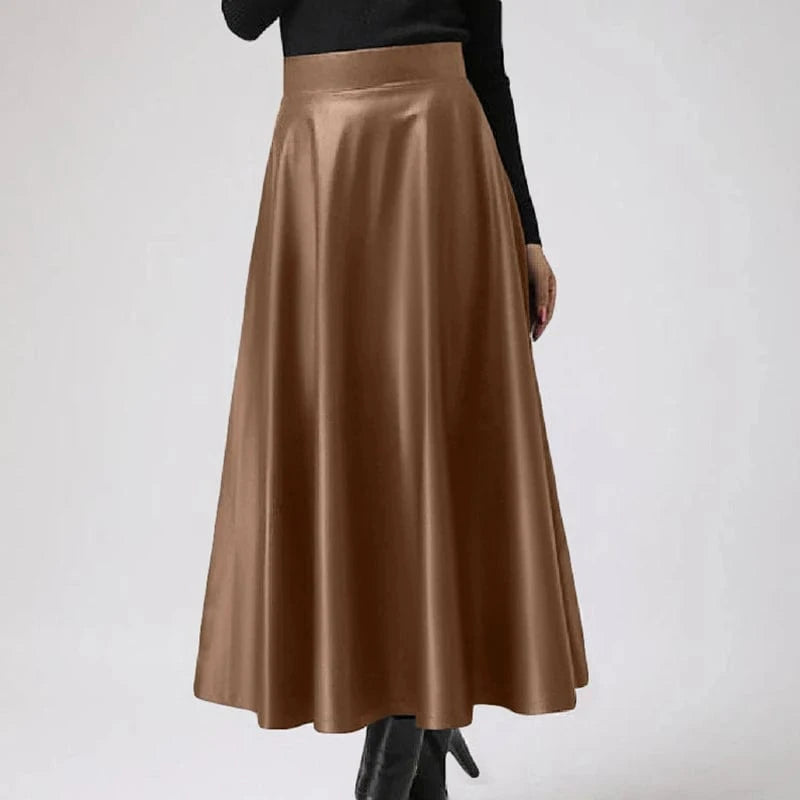 Celmia Fashion Women Long Skirts 2024 Spring PU Leather Faldas Elegant High Waist A-line Midi Skirt Casual Loose OL Swing Jupes