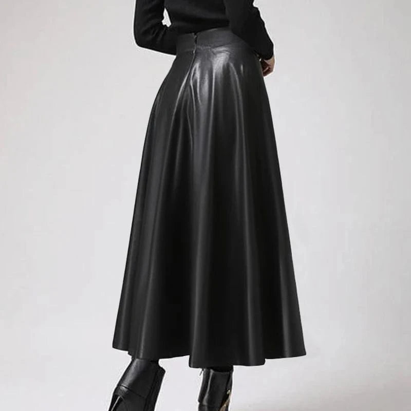 Celmia Fashion Women Long Skirts 2024 Spring PU Leather Faldas Elegant High Waist A-line Midi Skirt Casual Loose OL Swing Jupes