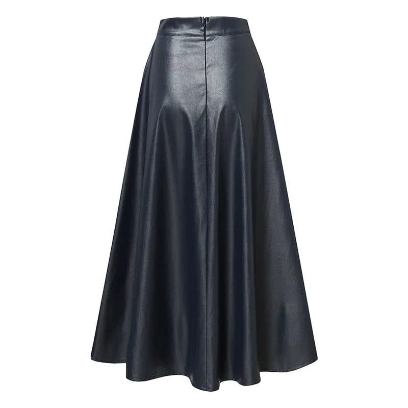 Celmia Fashion Women Long Skirts 2024 Spring PU Leather Faldas Elegant High Waist A-line Midi Skirt Casual Loose OL Swing Jupes