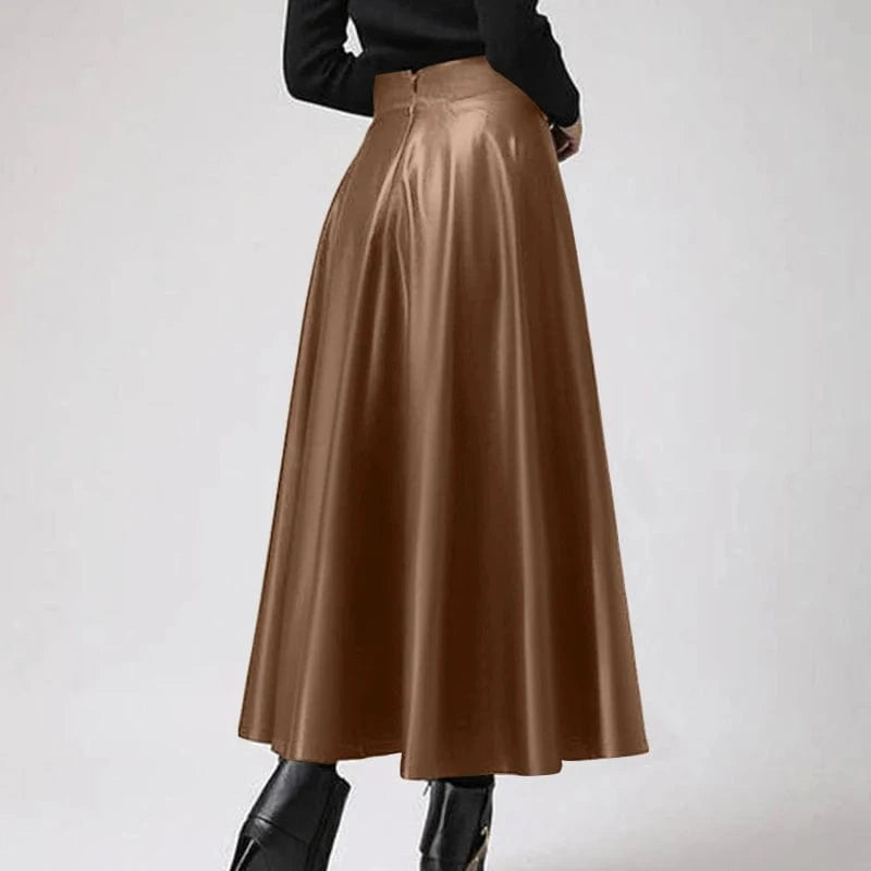 Celmia Fashion Women Long Skirts 2024 Spring PU Leather Faldas Elegant High Waist A-line Midi Skirt Casual Loose OL Swing Jupes