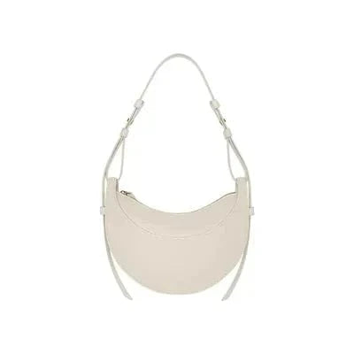 Chalk White Lychee Pattern Designer Polana Genuine Leather Handbags for Women Luxury Ladies Underarm Bags Elegant Crescent Shoulder Crossbody Saddle Purse