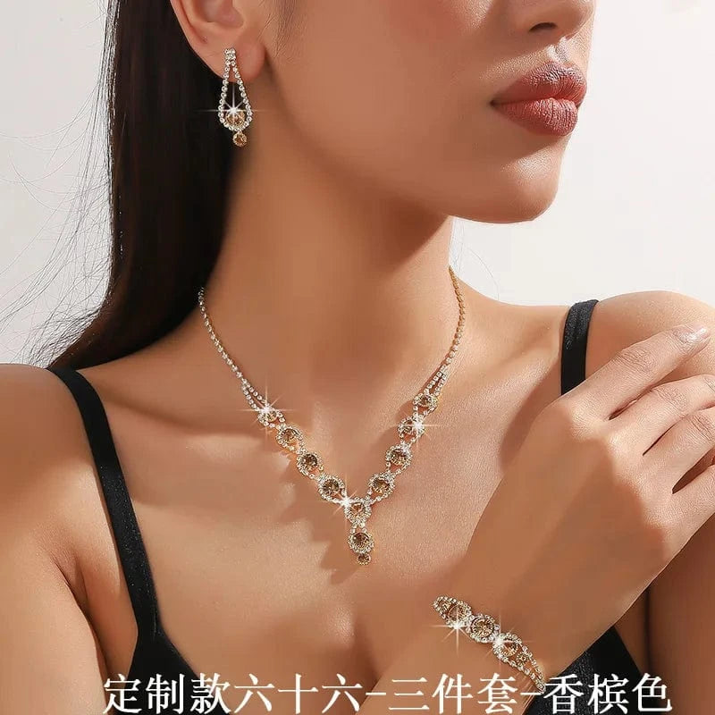 Champagne Hoyon Luxury Wedding Dinner Necklace Egg-shaped Blue Gmstone High Carbon Diamond Necklace Jewelry Sets