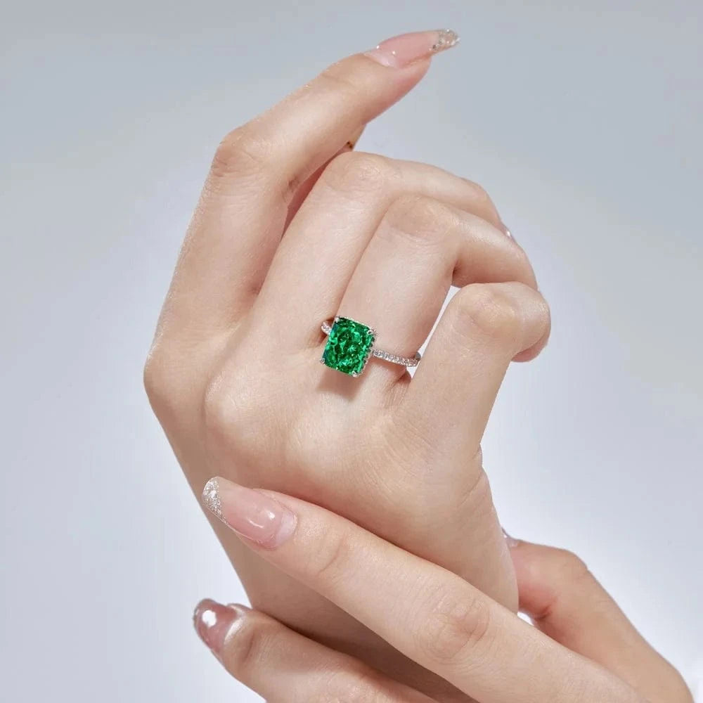 Charm Luxury 925 Silver Tourmaline Paraiba Finger Gem Rings For Women Fashion Green Ring Women Jewelry Accessories New Bijoux