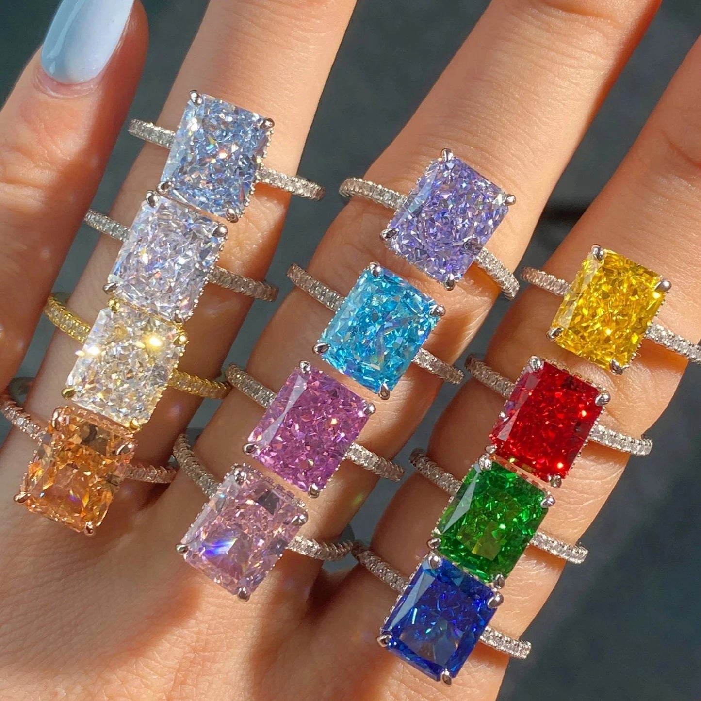 Charm Luxury 925 Silver Tourmaline Paraiba Finger Gem Rings For Women Fashion Green Ring Women Jewelry Accessories New Bijoux