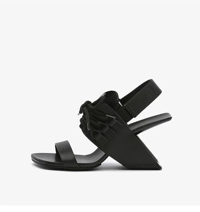 Chaussures Femme Casual Color Patchwork Slingback Mujer Shoes Square-toe Lace Up High Heel Sandals Ladies Daily Shopping Sandals