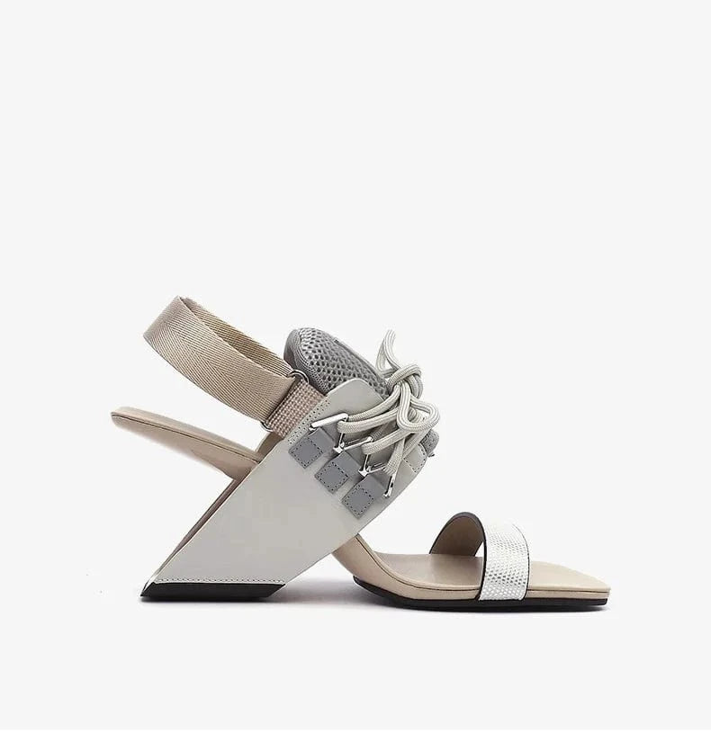 Chaussures Femme Casual Color Patchwork Slingback Mujer Shoes Square-toe Lace Up High Heel Sandals Ladies Daily Shopping Sandals