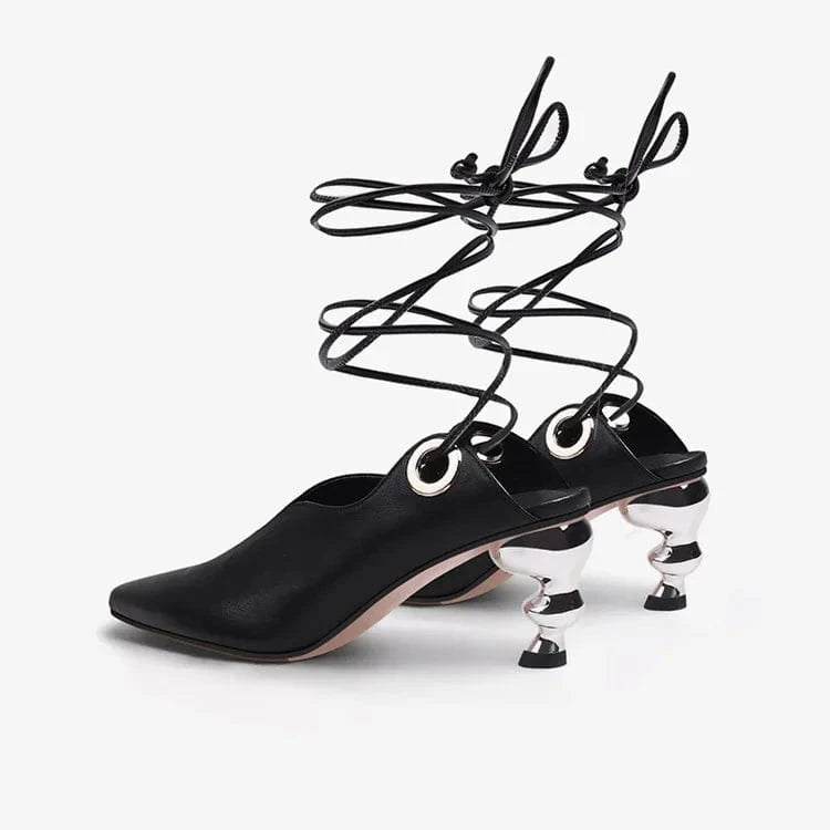 Chaussures Femme Casual Solid Color Pointed-toe Mujer Zapatos Cross Strap Lace Up High Heel Sandals Ladies Daily Outdoor Sandals