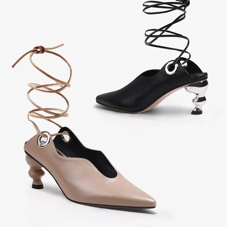 Chaussures Femme Casual Solid Color Pointed-toe Mujer Zapatos Cross Strap Lace Up High Heel Sandals Ladies Daily Outdoor Sandals