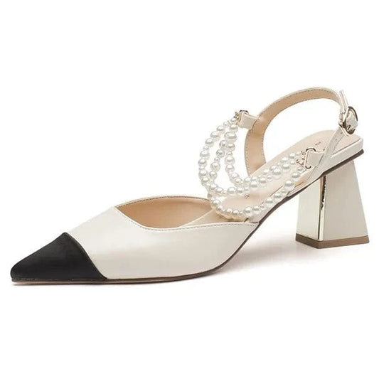 Chaussures Femme Comfortable Microfiber Pearls Chain Decor Shoes Hollow Out Slingback High Heel Sandals Ladies Banquet Sandalias