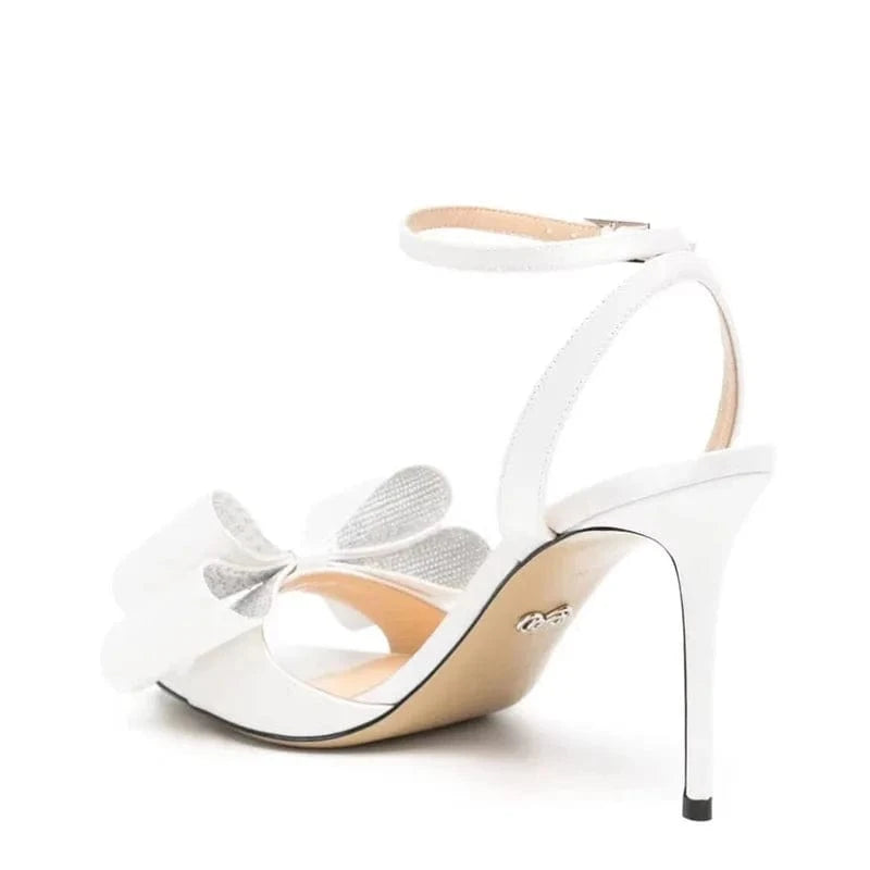 Chaussures Femme Elegant Rhinestone Bowknot Buckle Mujer Shoes Hollow Out Ankle Strap High Heel Sandals For Ladies Dress Sandals