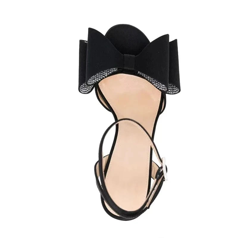 Chaussures Femme Elegant Rhinestone Bowknot Buckle Mujer Shoes Hollow Out Ankle Strap High Heel Sandals For Ladies Dress Sandals