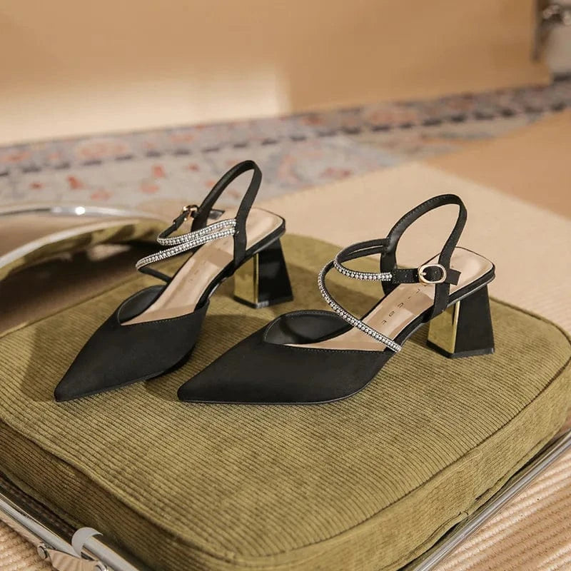 Chaussures Femme Fashionable Microfiber Pointed-toe Shoes Wrap-toe Ankle Strap High Heel Sandals Ladies Dating Banquet Sandalias