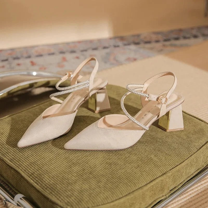 Chaussures Femme Fashionable Microfiber Pointed-toe Shoes Wrap-toe Ankle Strap High Heel Sandals Ladies Dating Banquet Sandalias