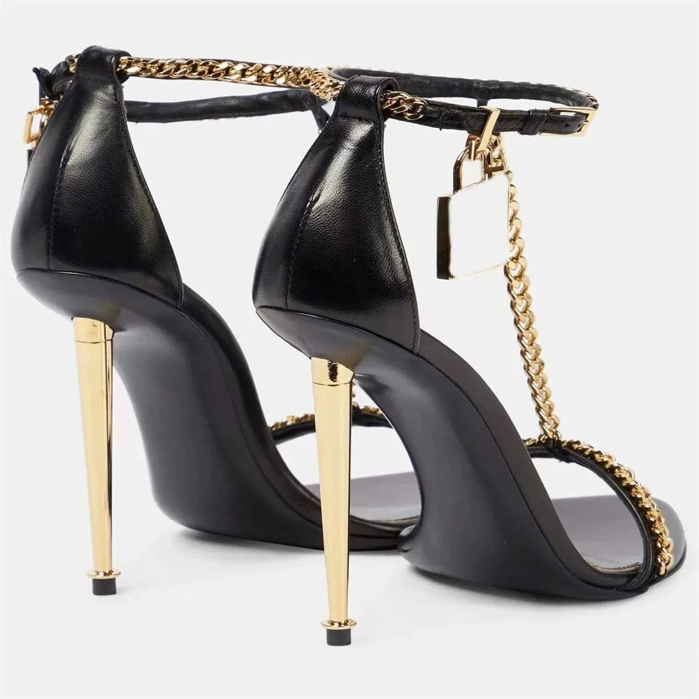 Chaussures Femme Hot Sale Chain Decor Open-toe Mujer Zapatos Hollow Out Ankle Strap High Heel Sandals Ladies Dating Club Sandals
