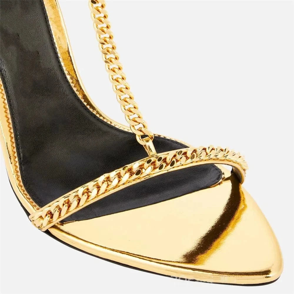 Chaussures Femme Hot Sale Chain Decor Open-toe Mujer Zapatos Hollow Out Ankle Strap High Heel Sandals Ladies Dating Club Sandals