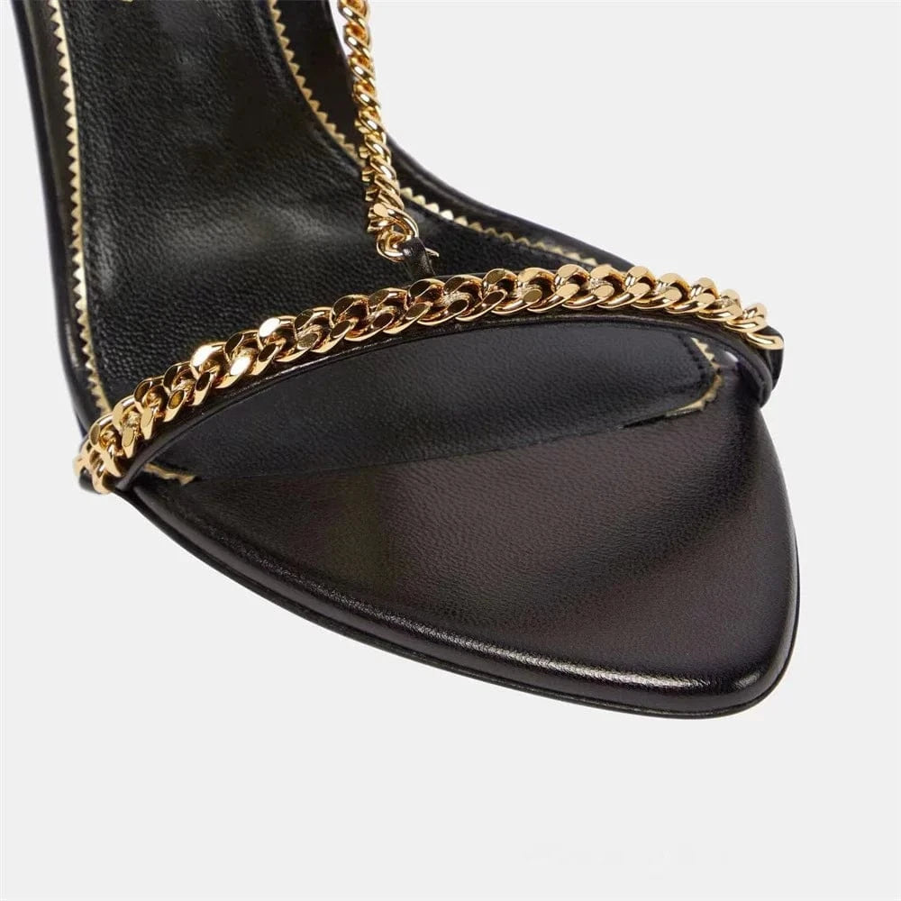 Chaussures Femme Hot Sale Chain Decor Open-toe Mujer Zapatos Hollow Out Ankle Strap High Heel Sandals Ladies Dating Club Sandals