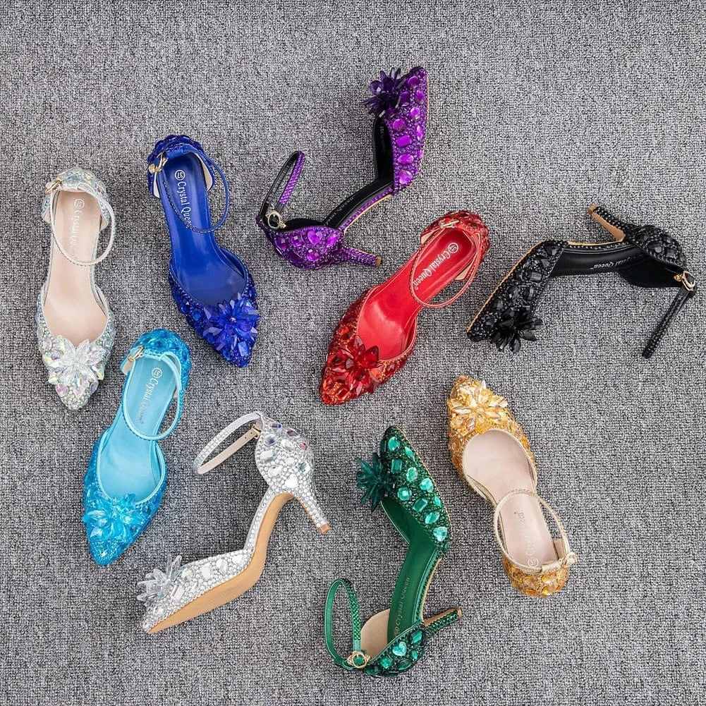 Chaussures Femme Luxury Crystal Buckle Pointed-toe Roman Shoes Slingback Hollow Out High Heel Sandals For Ladies Banquet Sandals