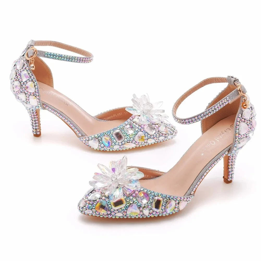 Chaussures Femme Luxury Crystal Buckle Pointed-toe Roman Shoes Slingback Hollow Out High Heel Sandals For Ladies Banquet Sandals