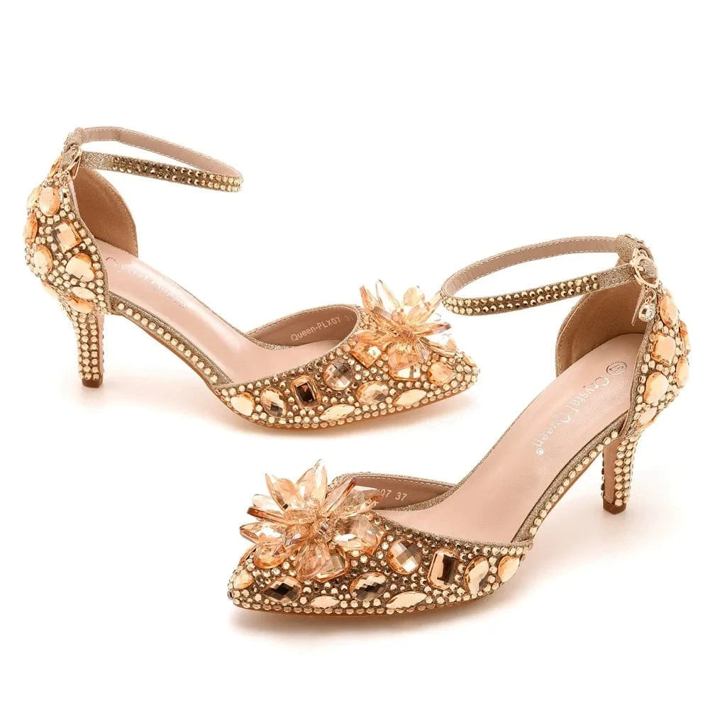 Chaussures Femme Luxury Crystal Buckle Pointed-toe Roman Shoes Slingback Hollow Out High Heel Sandals For Ladies Banquet Sandals