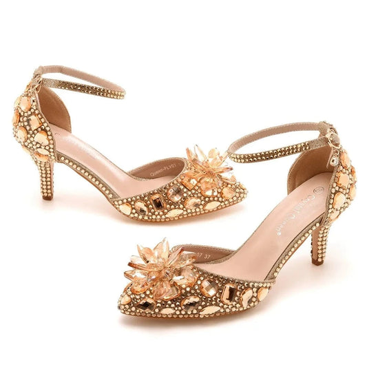 Chaussures Femme Luxury Crystal Buckle Pointed-toe Roman Shoes Slingback Hollow Out High Heel Sandals For Ladies Banquet Sandals