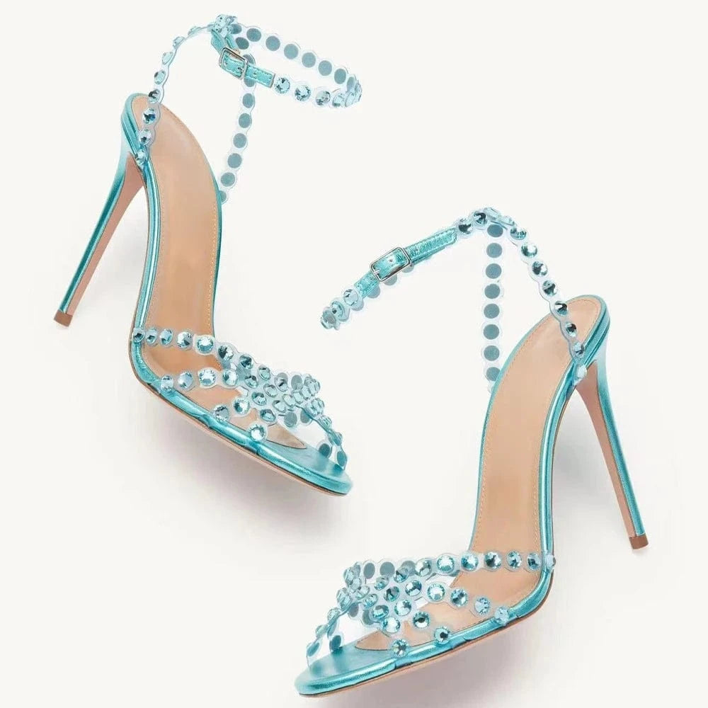 Chaussures Femme Luxury Solid Color Rhinestone Decor Mujer Zapatos Ankle Strap Hollow Out High Heel Sandals Ladies Dress Sandals