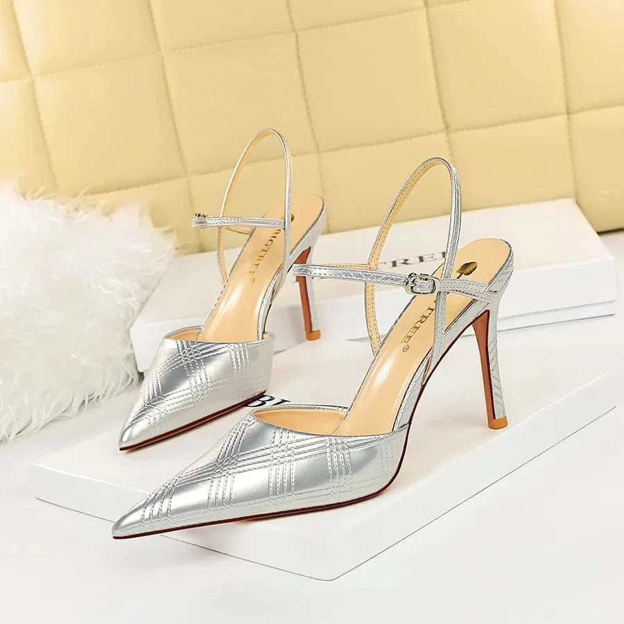 Chaussures Femme Sexy Patent Leather Pointed-toe Shoes Ankle Strap Hollow Out High Heel Sandals Ladies Nightclub Party Sandalias