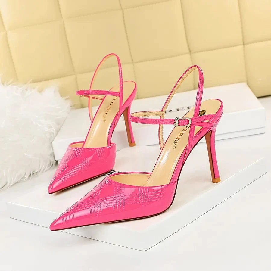 Chaussures Femme Sexy Patent Leather Pointed-toe Shoes Ankle Strap Hollow Out High Heel Sandals Ladies Nightclub Party Sandalias
