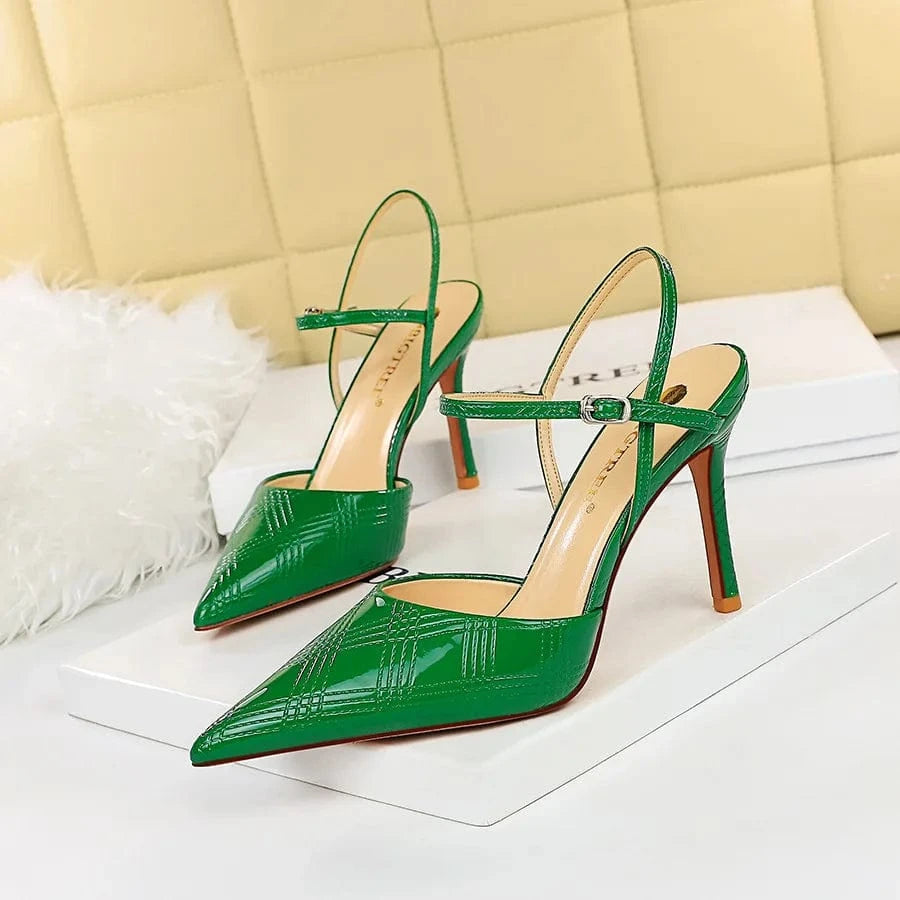 Chaussures Femme Sexy Patent Leather Pointed-toe Shoes Ankle Strap Hollow Out High Heel Sandals Ladies Nightclub Party Sandalias