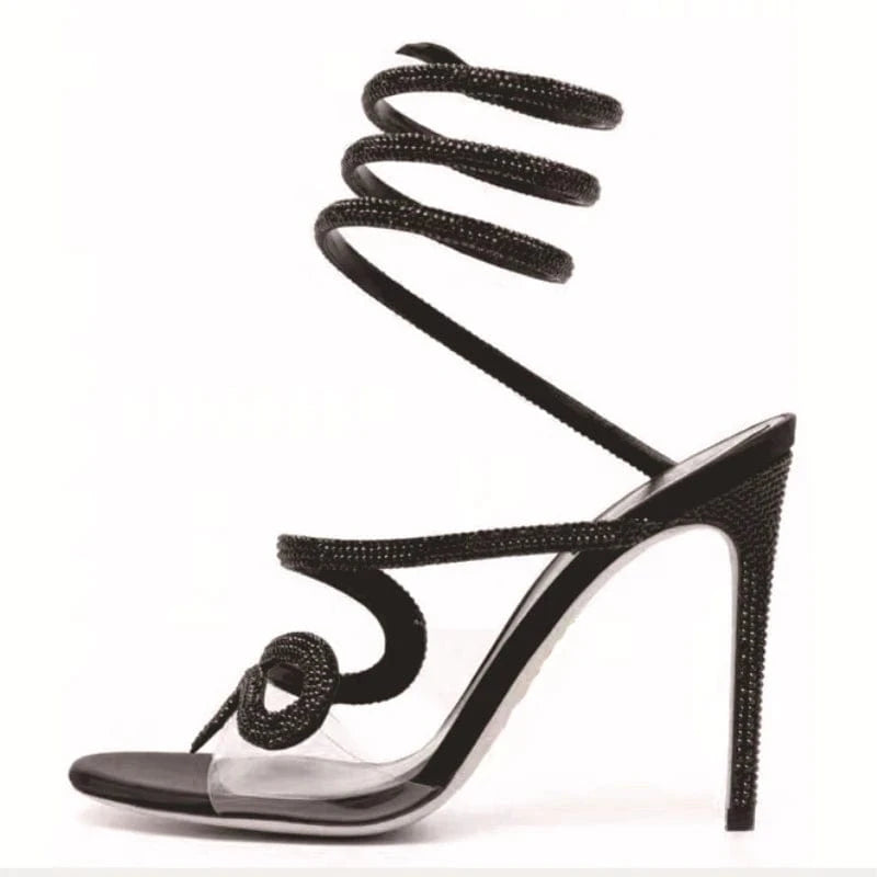 Chaussures Femme Sexy Transparent Rhinestone Decor Mujer Shoes Cross Strap Lace Up High Heel Sandals Ladies Dating Party Sandals