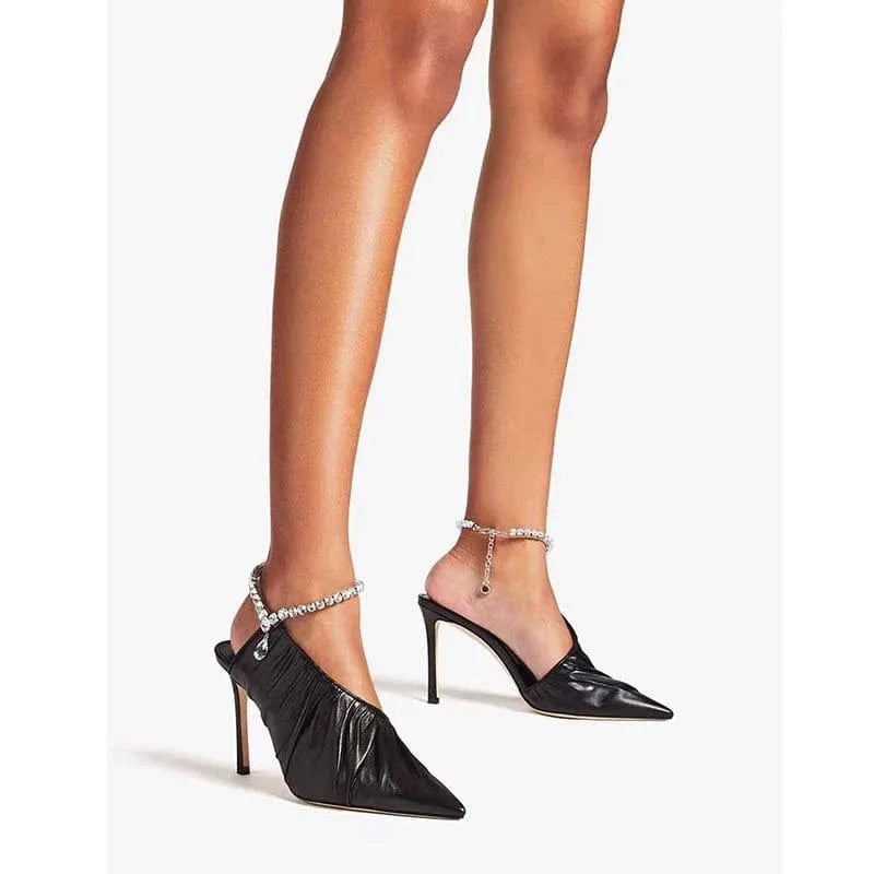 Chaussures Femme Simple Rhinestone Decor Zapatos De Mujer Side Hollow Out Ankle Strap High Heel Sandals For Ladies Party Sandals