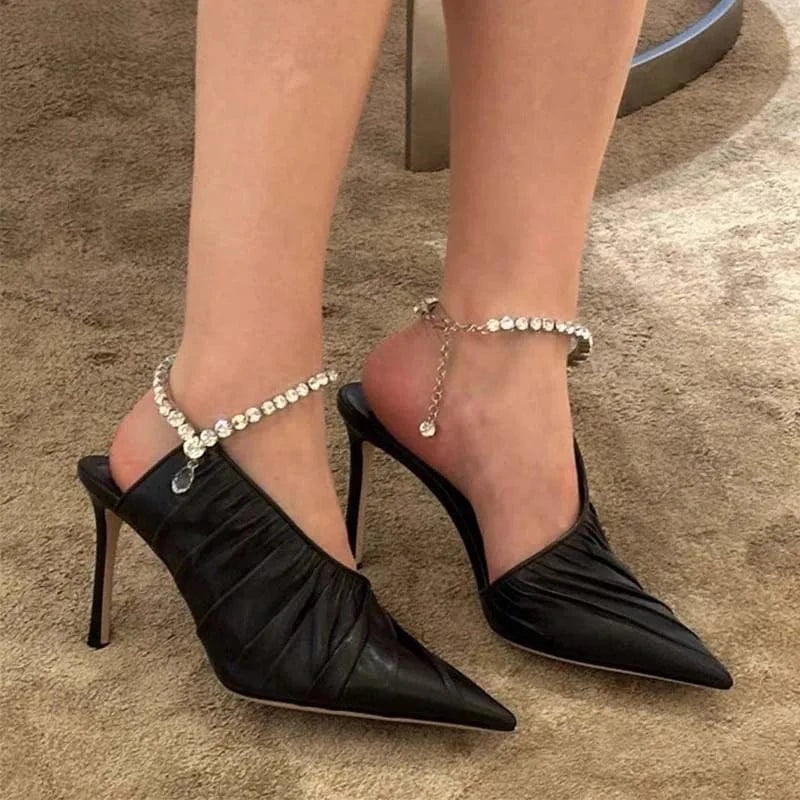 Chaussures Femme Simple Rhinestone Decor Zapatos De Mujer Side Hollow Out Ankle Strap High Heel Sandals For Ladies Party Sandals